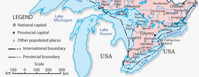 Map, Southern Ontario, Cities and Towns